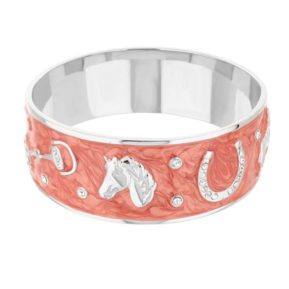 Lauren G Adams Russet Horse Head Enamel Bangle in Orange, rhodium plated