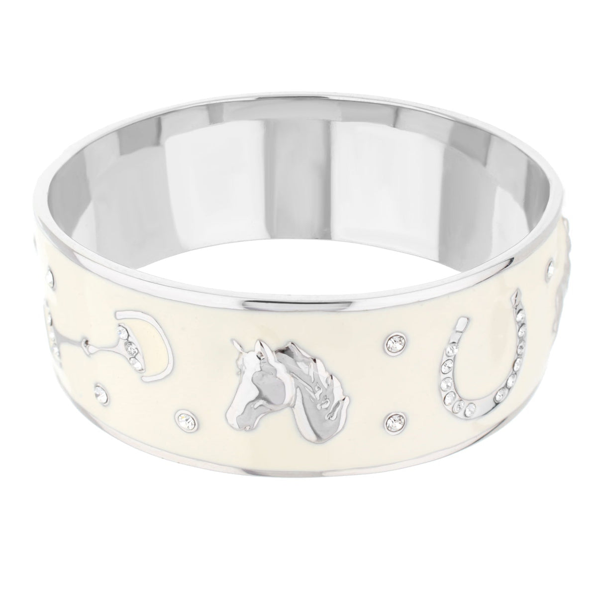 Lauren G Adams Russet Horse Head Enamel Bangle in White, rhodium plated