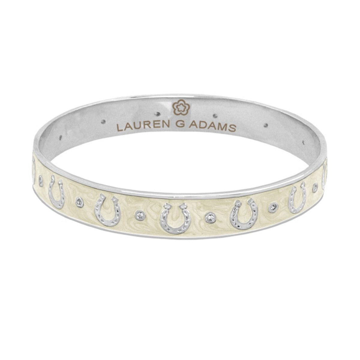 Lauren G Adams Horseshoe Enamel CZ Bangle in Beige, rhodium plated