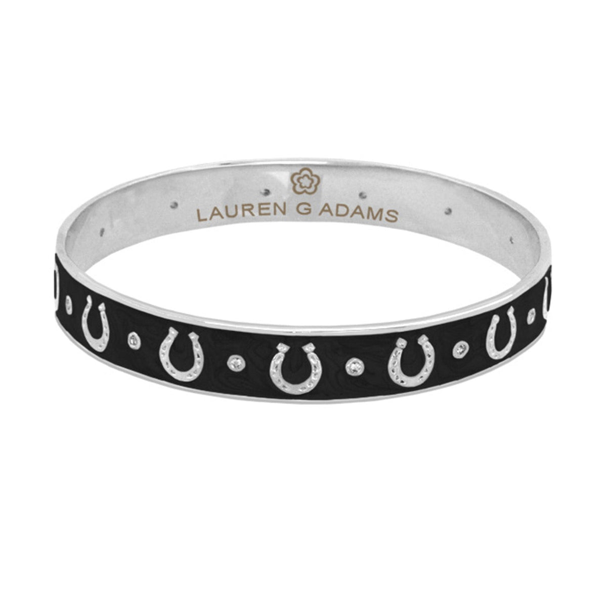 Lauren G Adams Horseshoe Enamel CZ Bangle in Black, rhodium plated