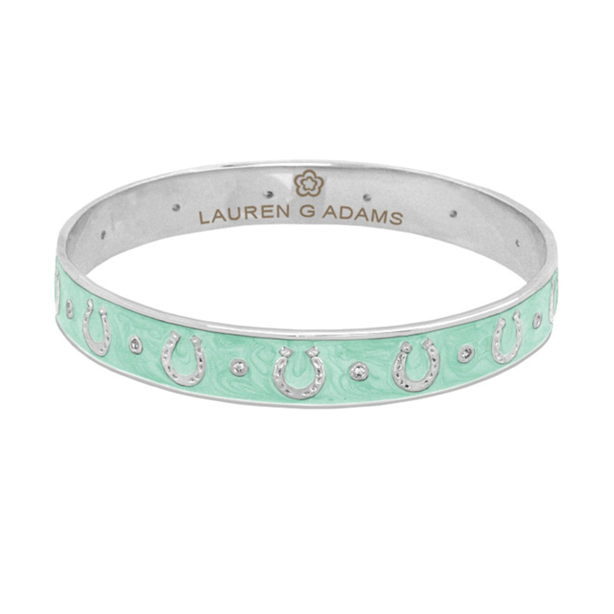 Lauren G Adams Horseshoe Enamel CZ Bangle in Blue 07, rhodium plated
