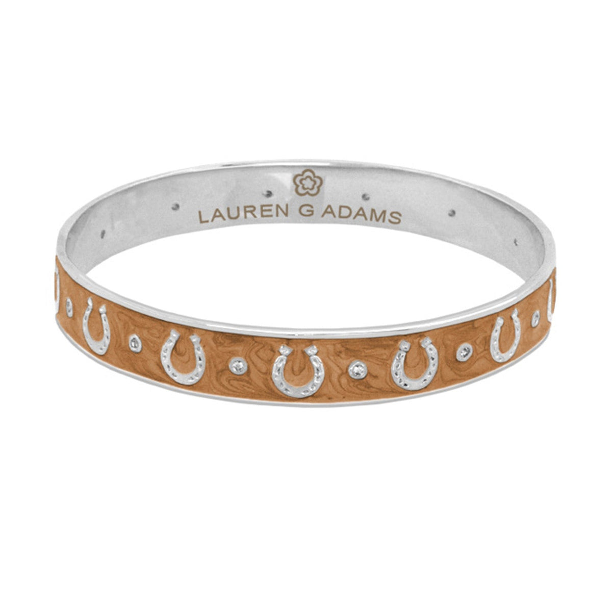 Lauren G Adams Horseshoe Enamel CZ Bangle in Brown, rhodium plated
