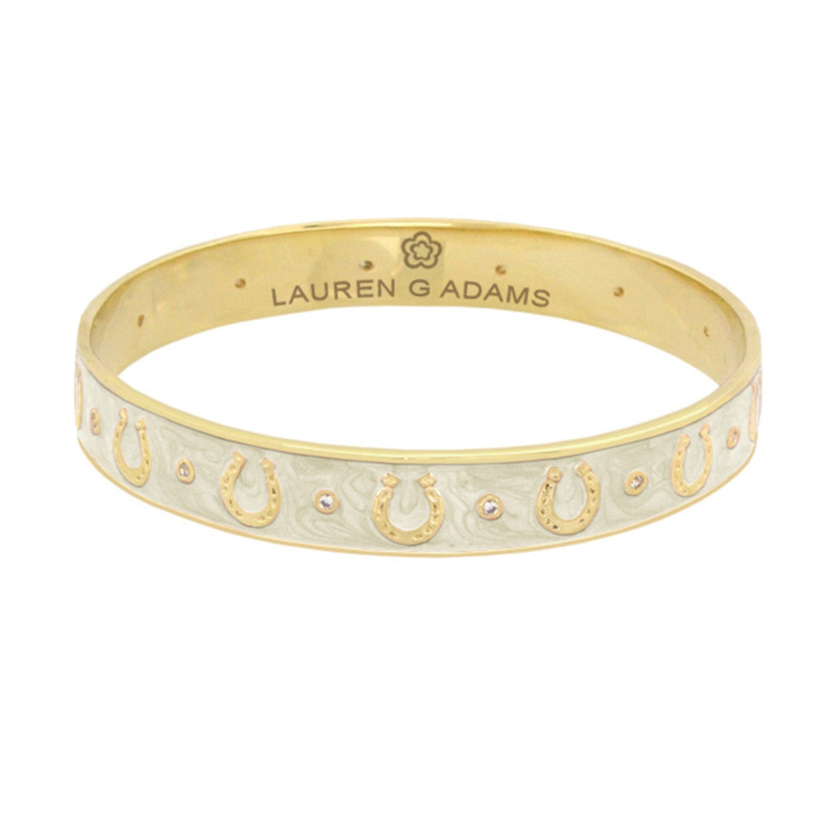 Lauren G Adams Horseshoe Enamel CZ Bangle in Beige, gold plated