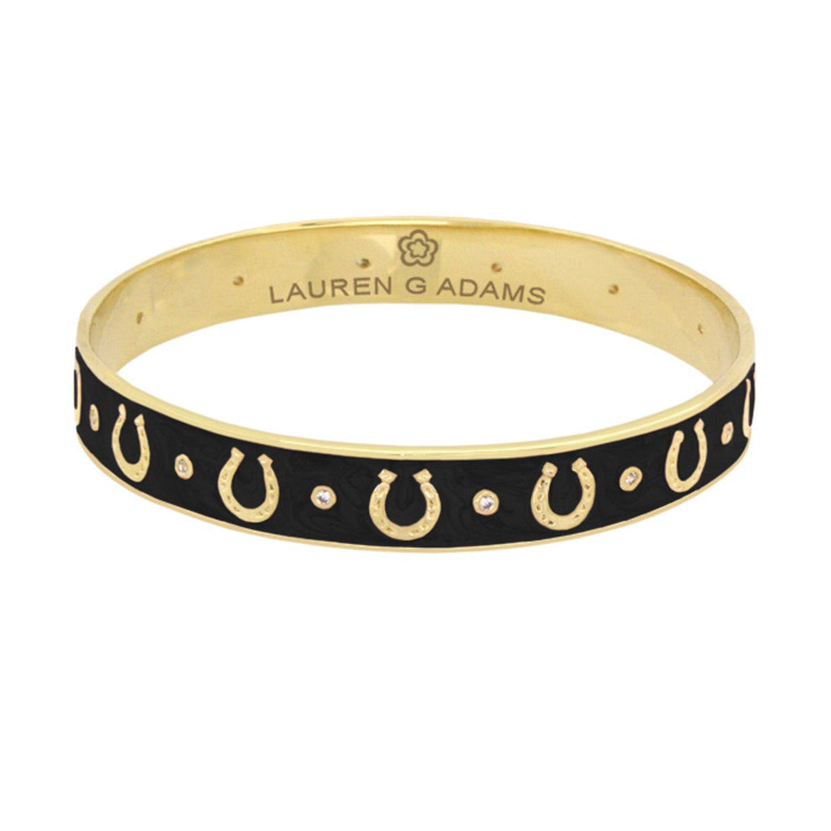 Lauren G Adams Horseshoe Enamel CZ Bangle in Black, gold plated