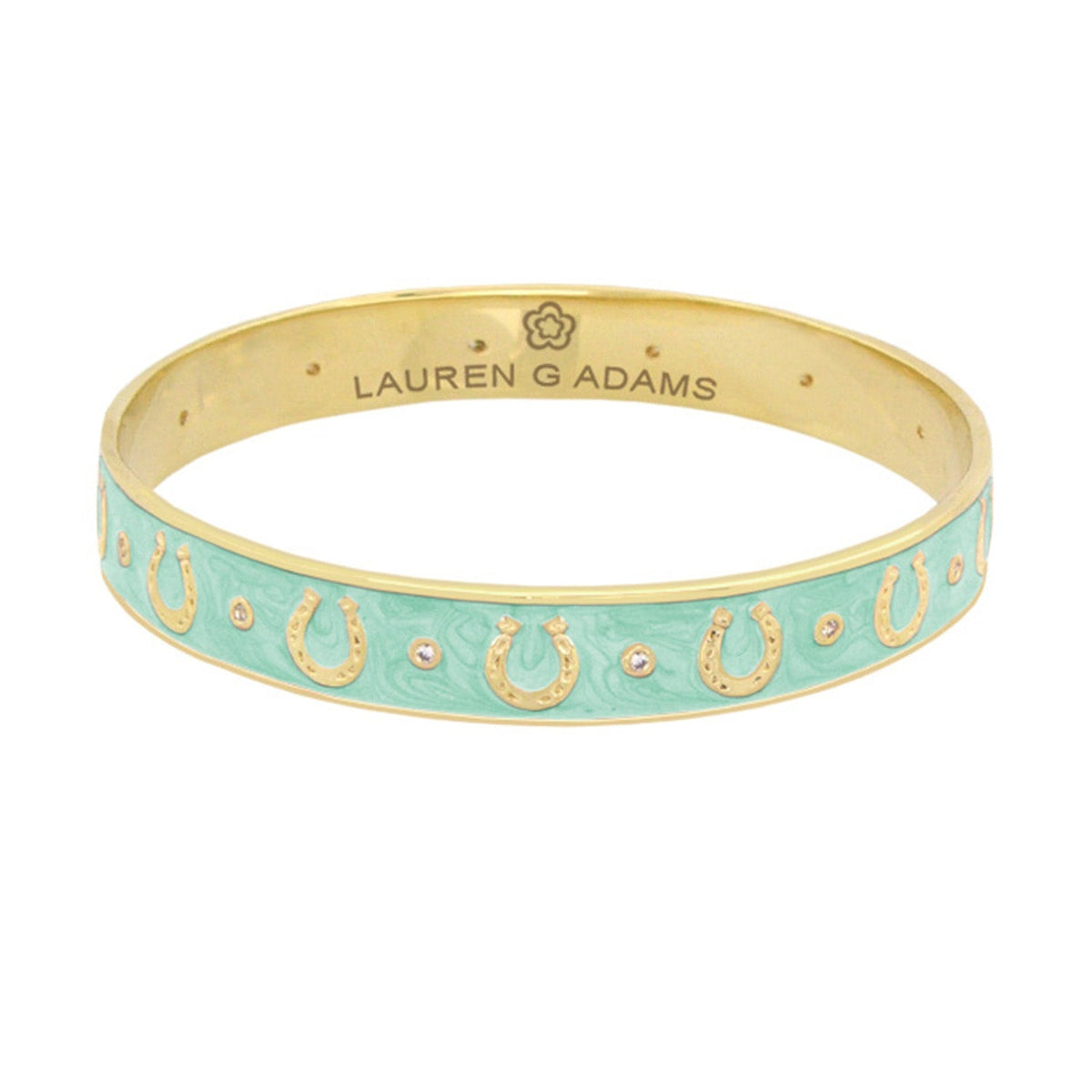 Lauren G Adams Horseshoe Enamel CZ Bangle in Blue 07, gold plated
