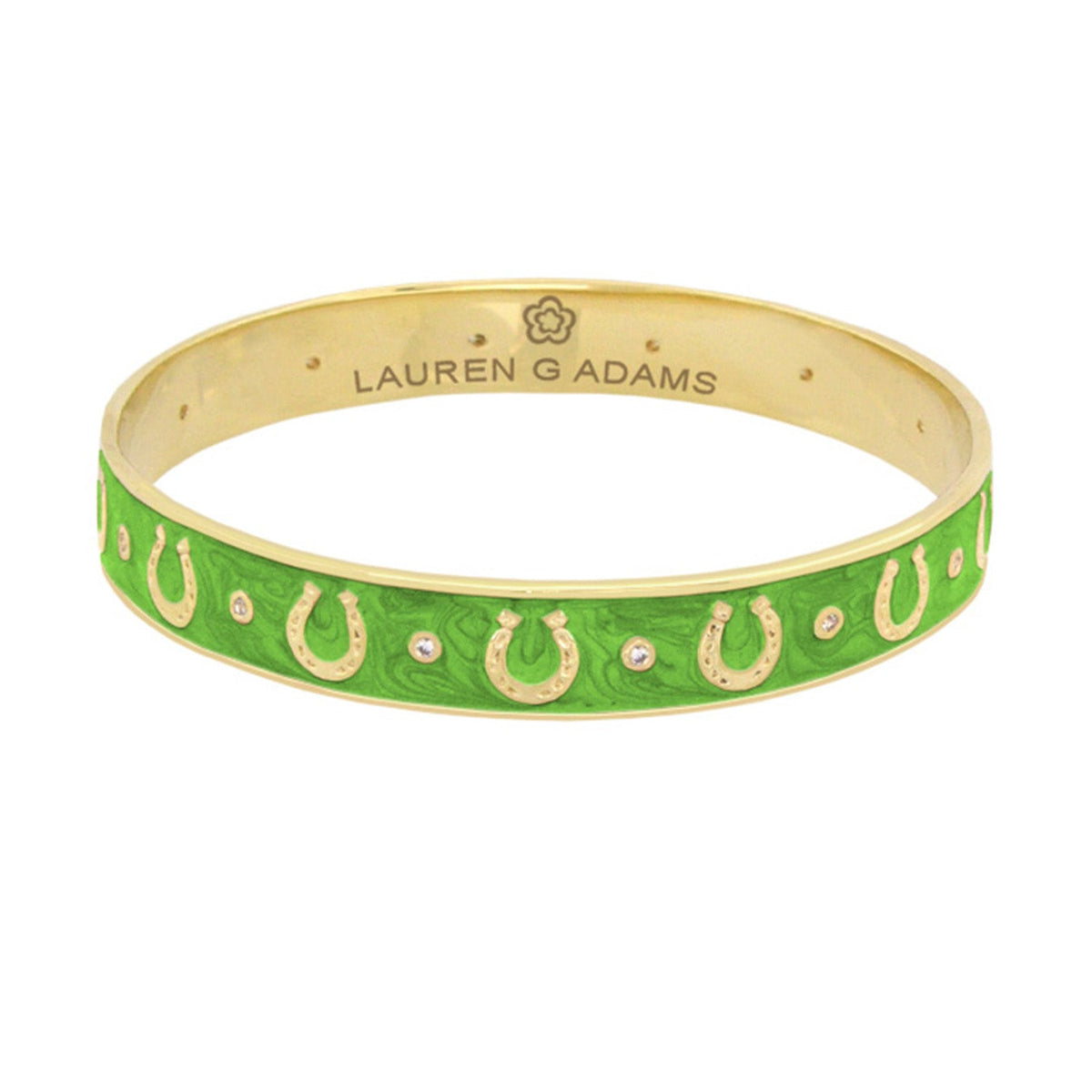 Lauren G Adams Horseshoe Enamel CZ Bangle in Green 14, gold plated