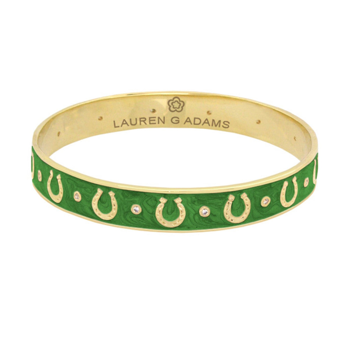 Lauren G Adams Horseshoe Enamel CZ Bangle in Green 34, gold plated