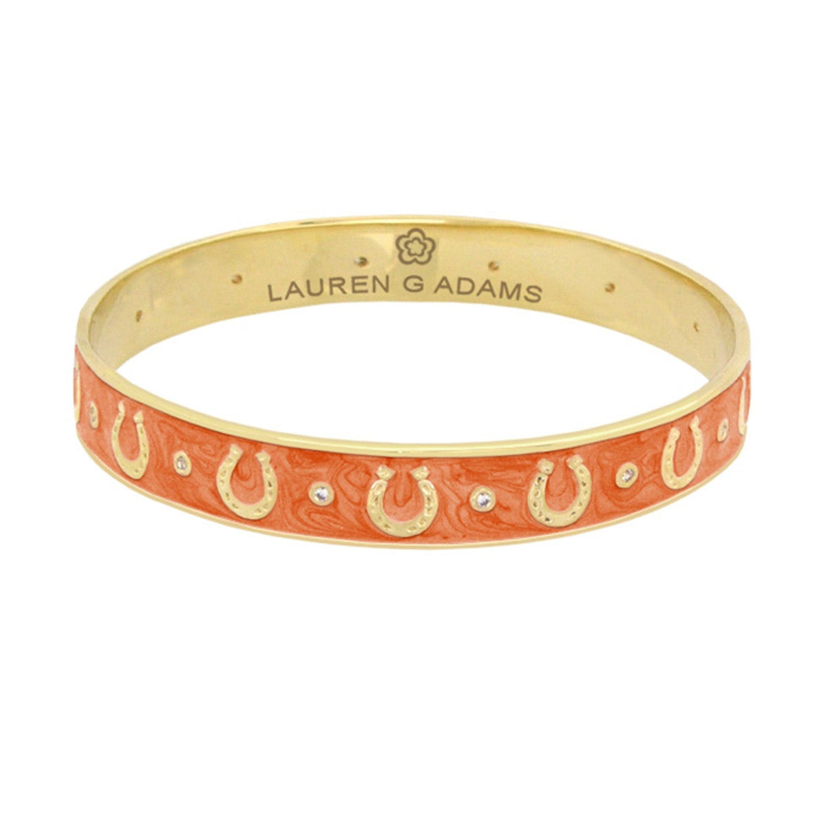 Lauren G Adams Horseshoe Enamel CZ Bangle in Orange, gold plated