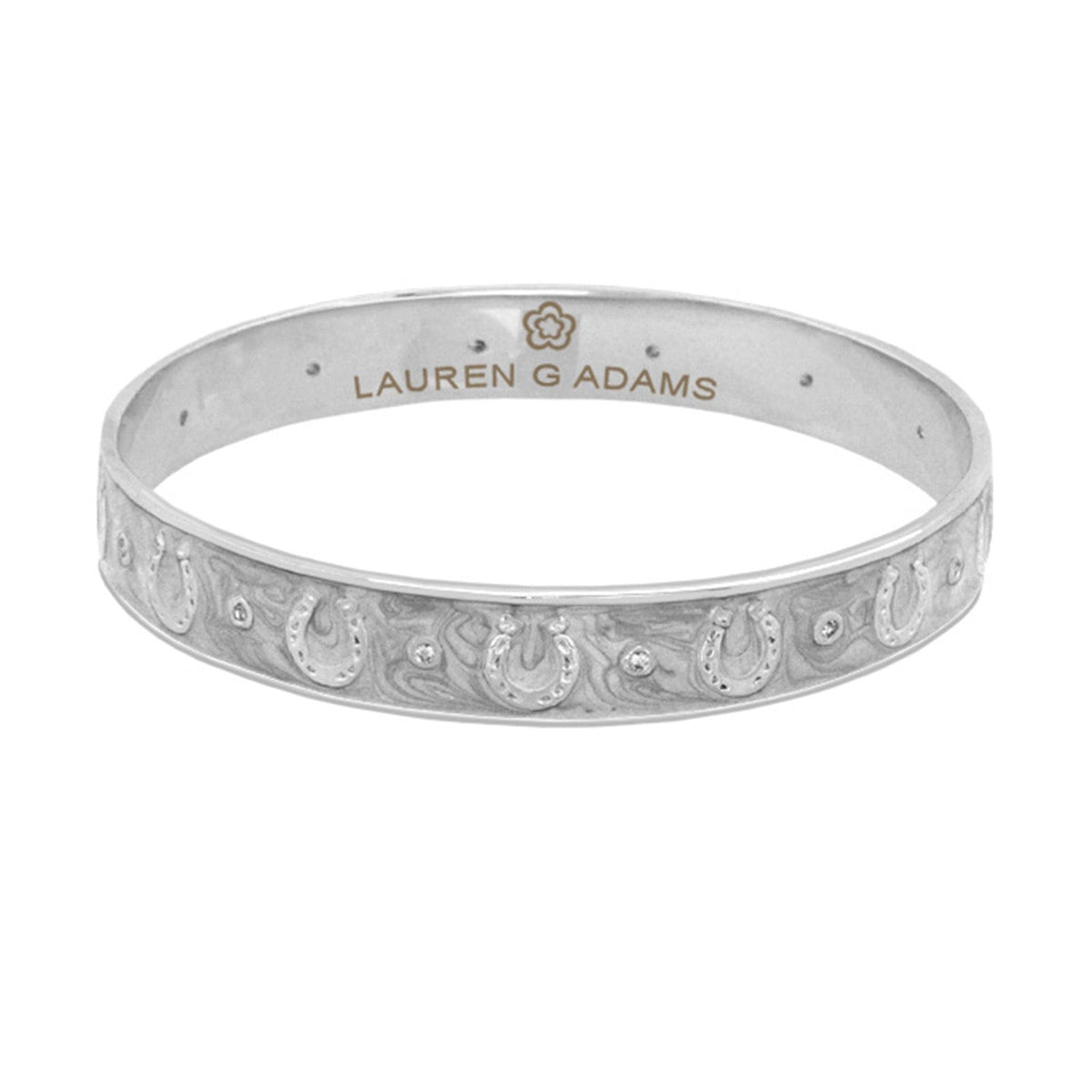 Lauren G Adams Horseshoe Enamel CZ Bangle in Gray, rhodium plated