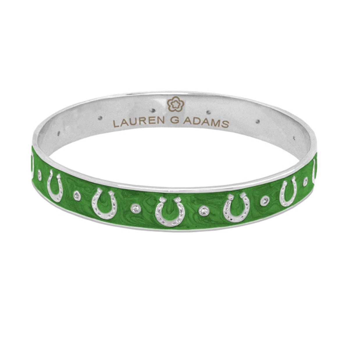 Lauren G Adams Horseshoe Enamel CZ Bangle in Green 34, rhodium plated
