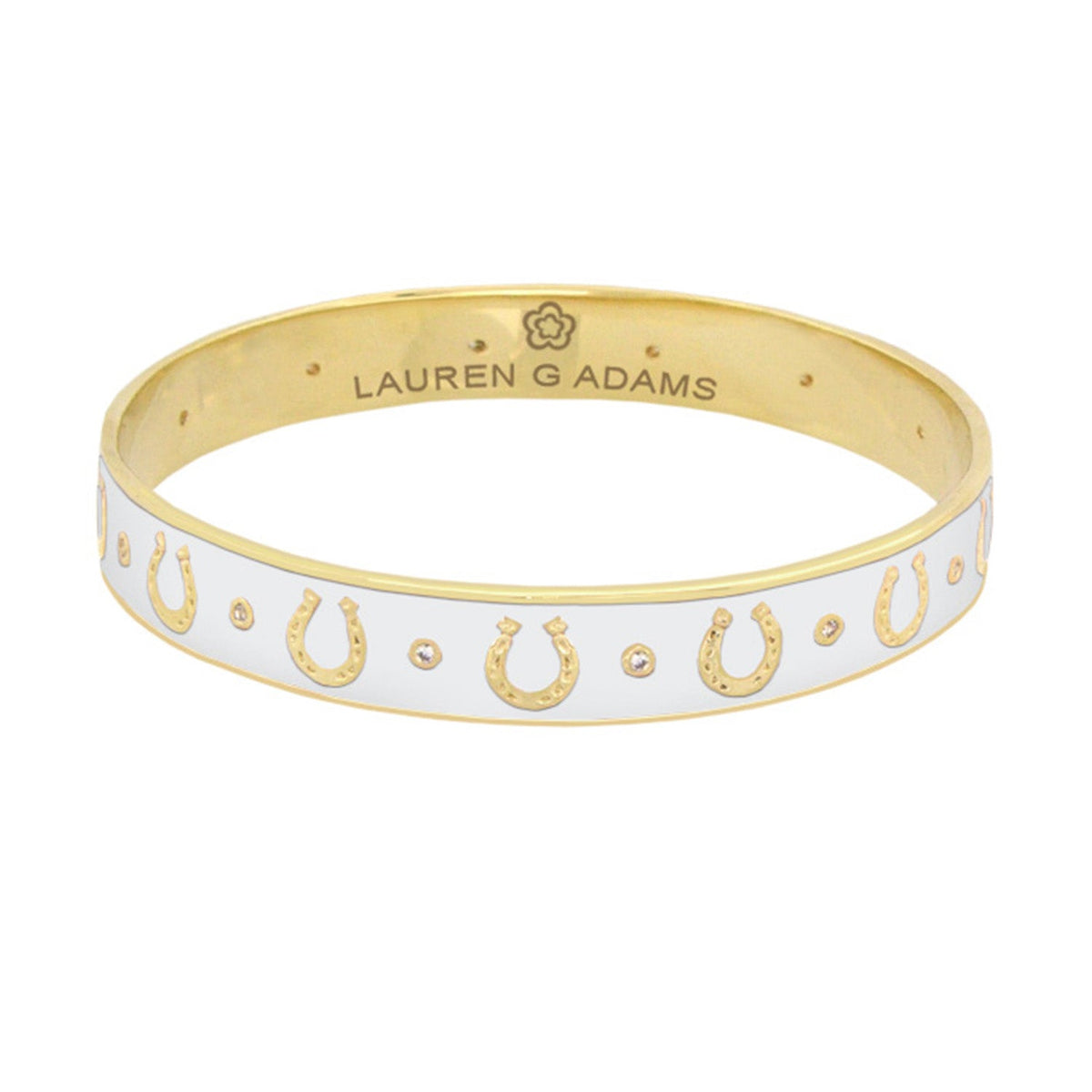 Lauren G Adams Horseshoe Enamel CZ Bangle in White, gold plated