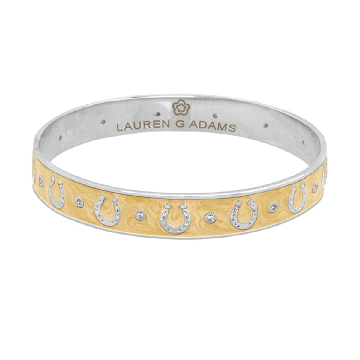Lauren G Adams Horseshoe Enamel CZ Bangle in Mustard, rhodium plated