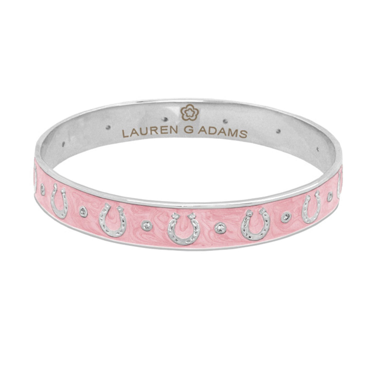 Lauren G Adams Horseshoe Enamel CZ Bangle in Pink, rhodium plated