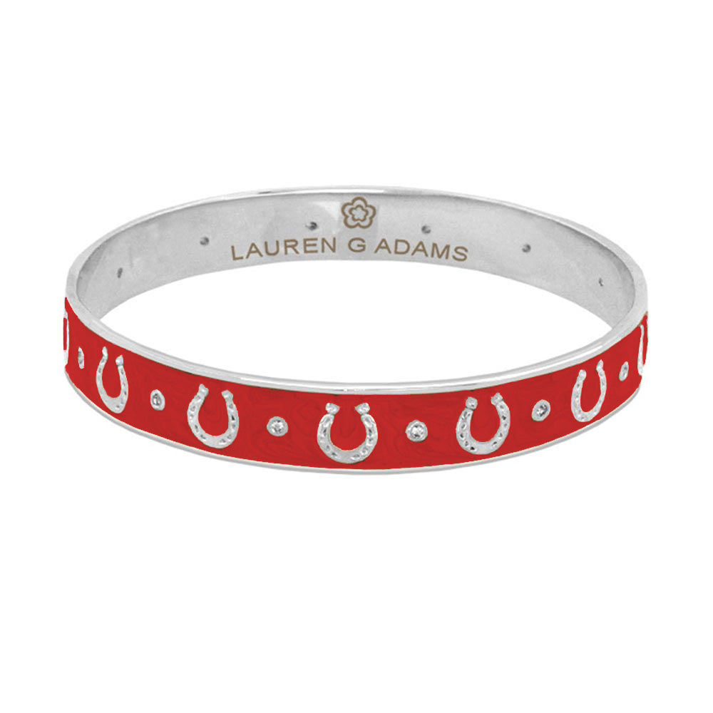 Lauren G Adams Horseshoe Enamel CZ Bangle in Red, rhodium plated