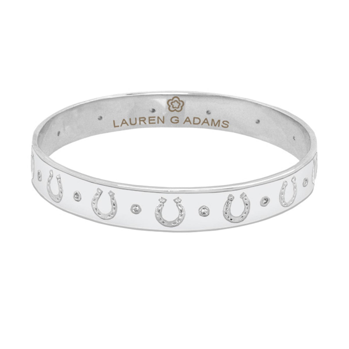Lauren G Adams Horseshoe Enamel CZ Bangle in White, rhodium plated