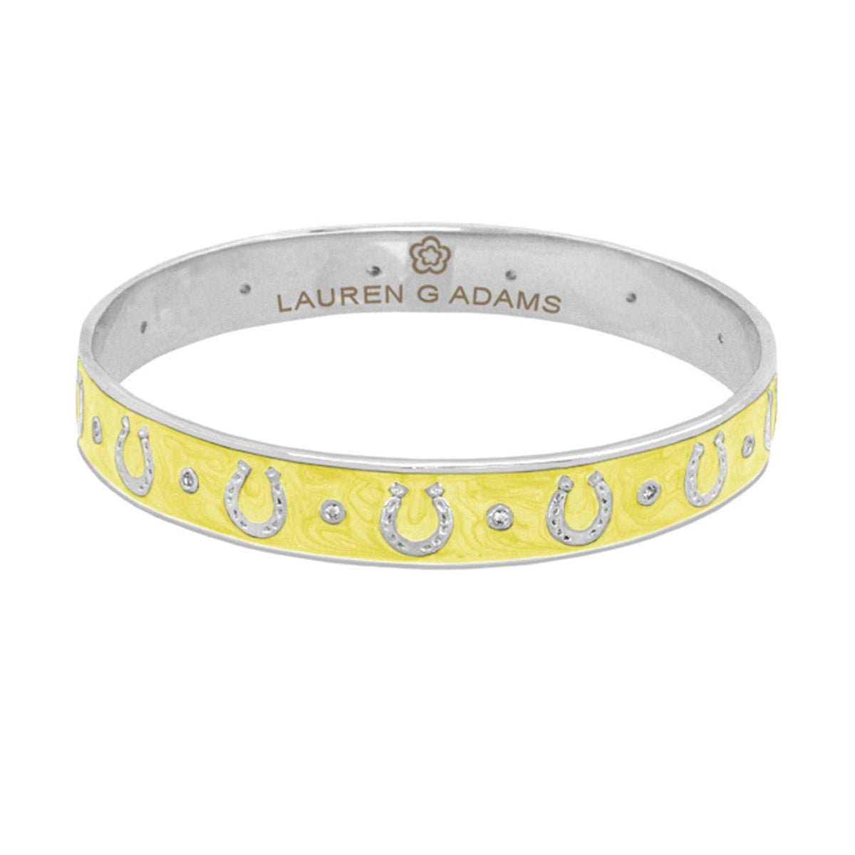 Lauren G Adams Horseshoe Enamel CZ Bangle in Yellow, rhodium plated