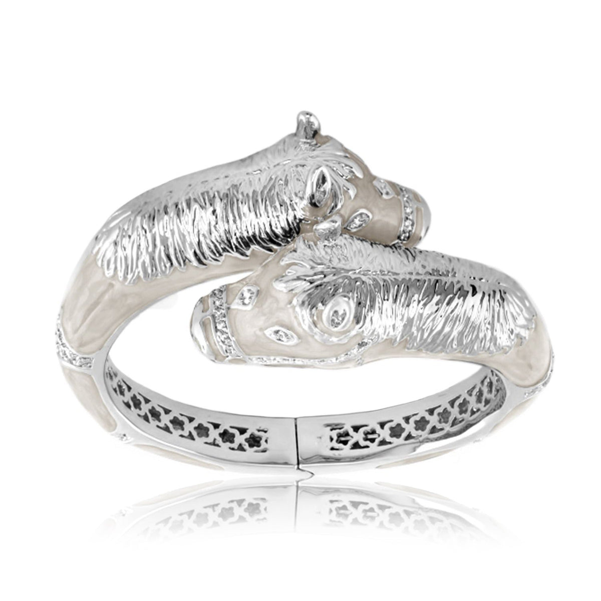 Lauren G Adams Crossover Horse Heads Enamel Bangle in Beige, rhodium plated