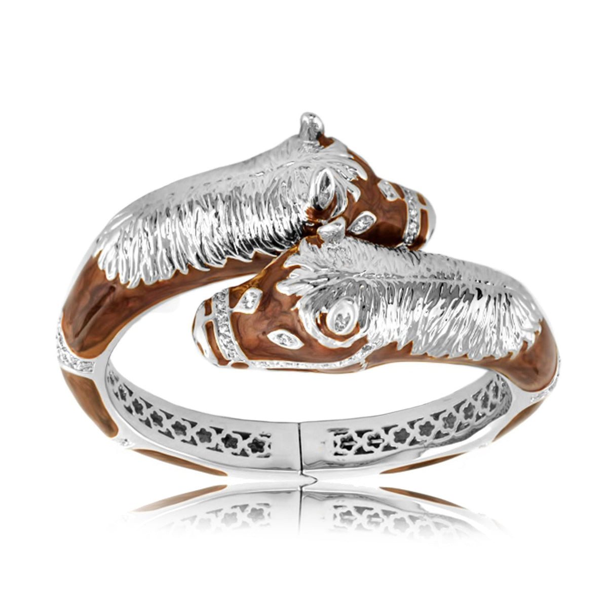 Lauren G Adams Crossover Horse Heads Enamel Bangle in Coco, rhodium plated