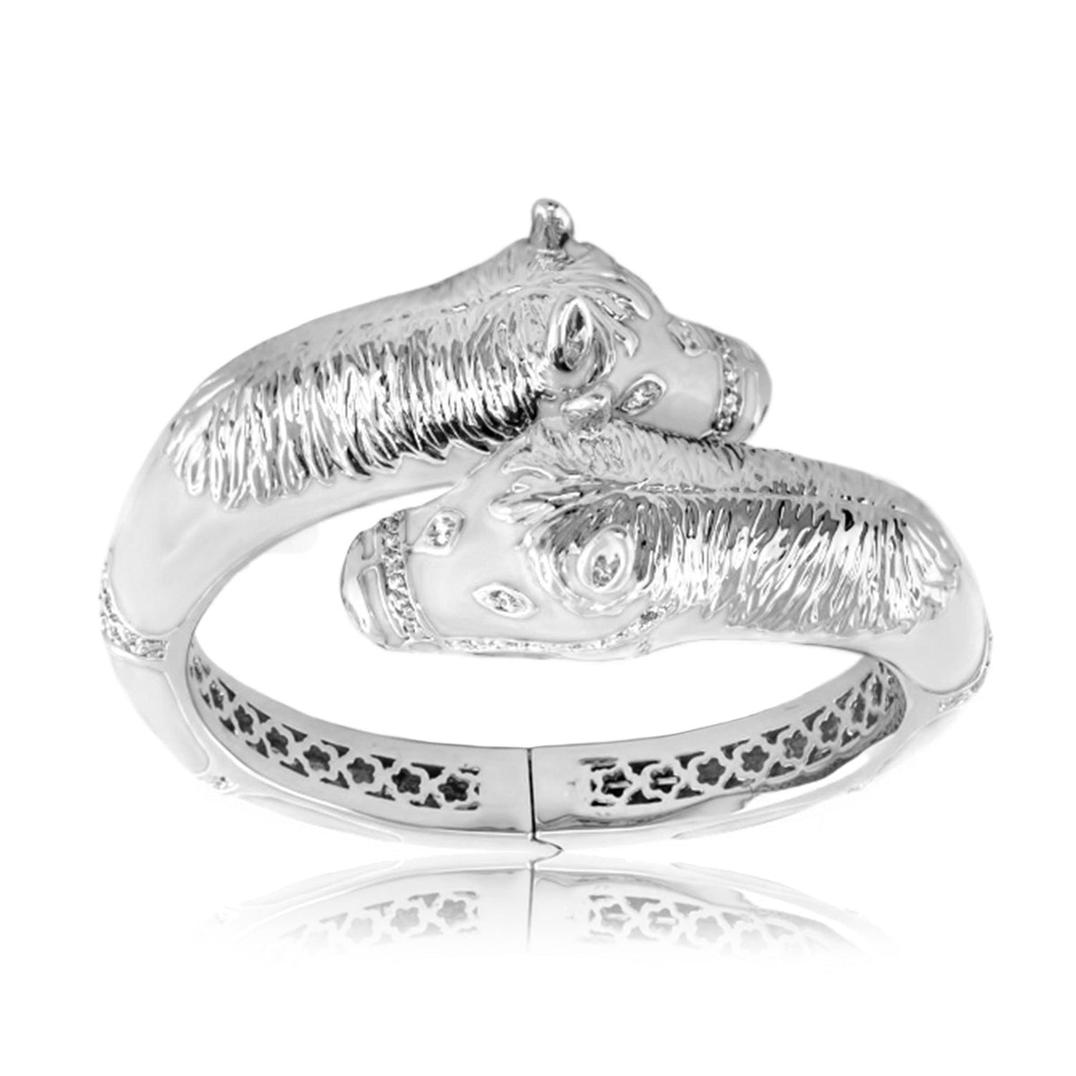 Lauren G Adams Crossover Horse Heads Enamel Bangle in White, rhodium plated