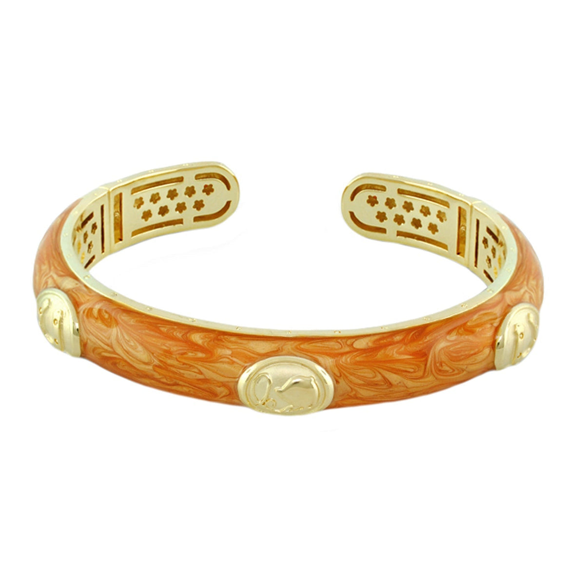 Lauren G Adams Horse Medallion Hinged Enamel Bangle in Cashew
