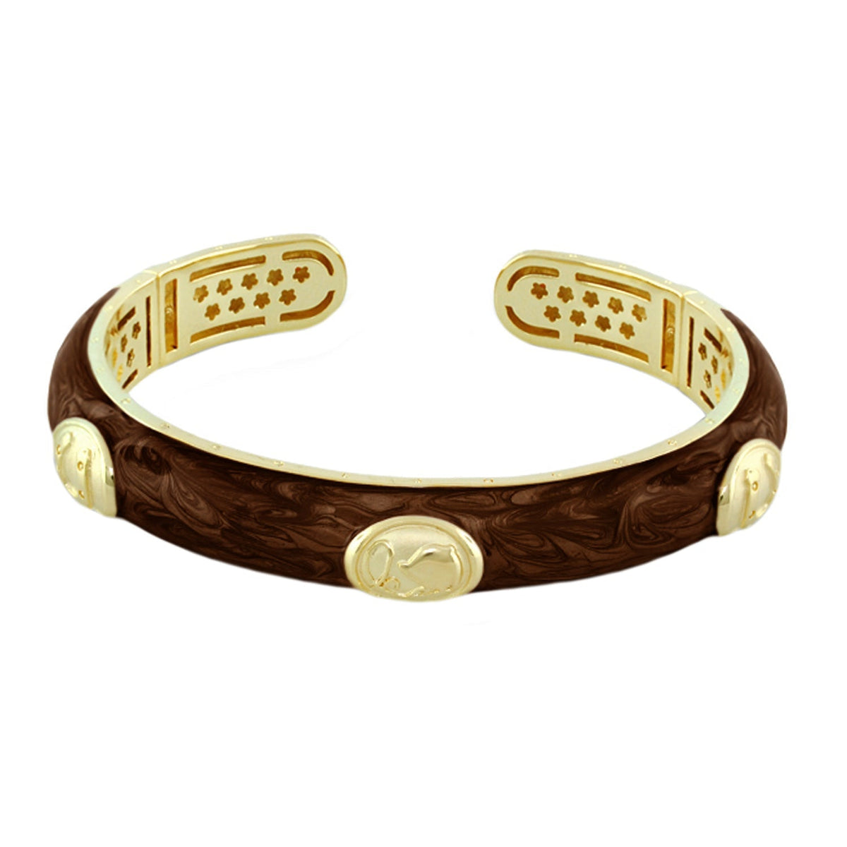 Lauren G Adams Horse Medallion Hinged Enamel Bangle in Dark Palm