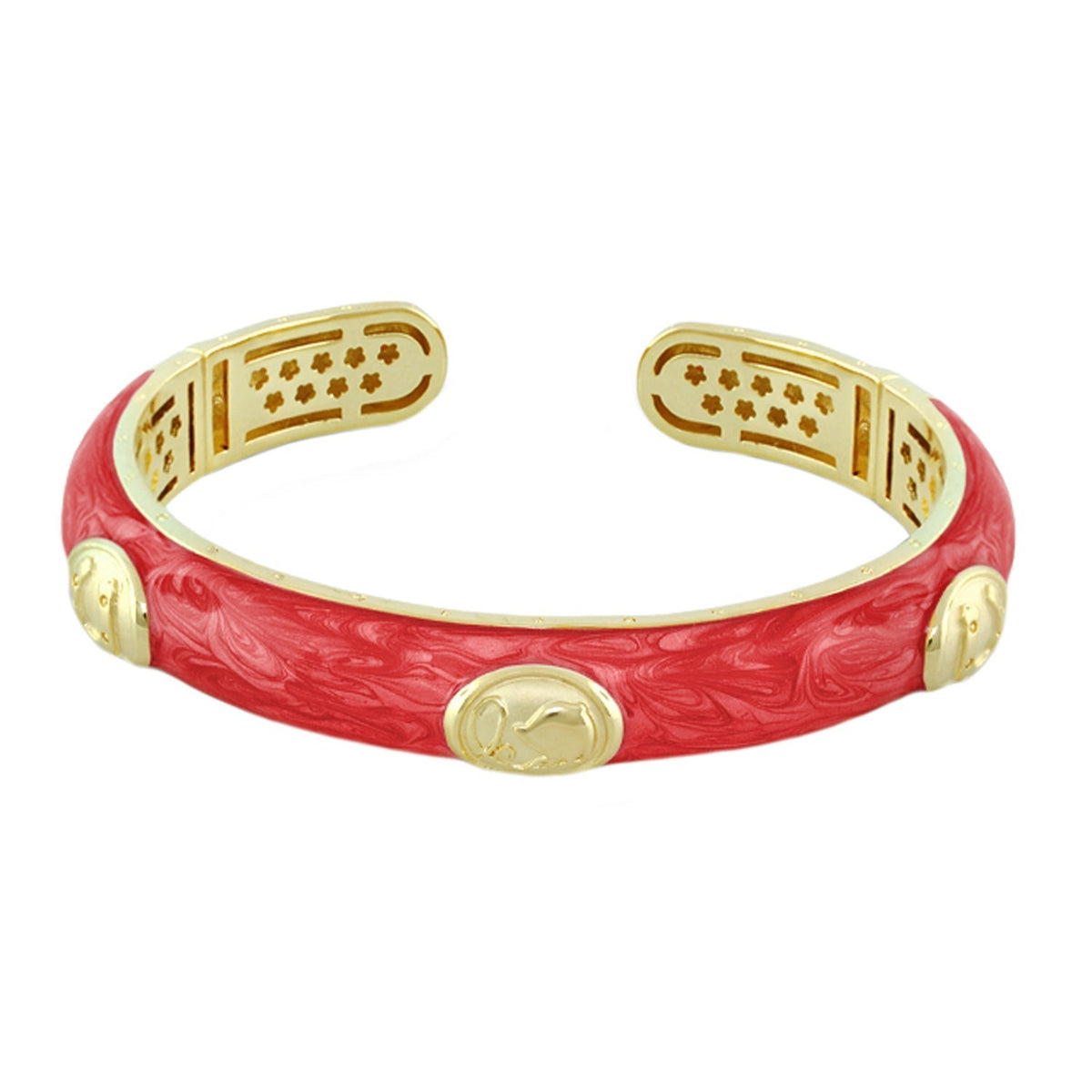 Lauren G Adams Horse Medallion Hinged Enamel Bangle in High Risk Red