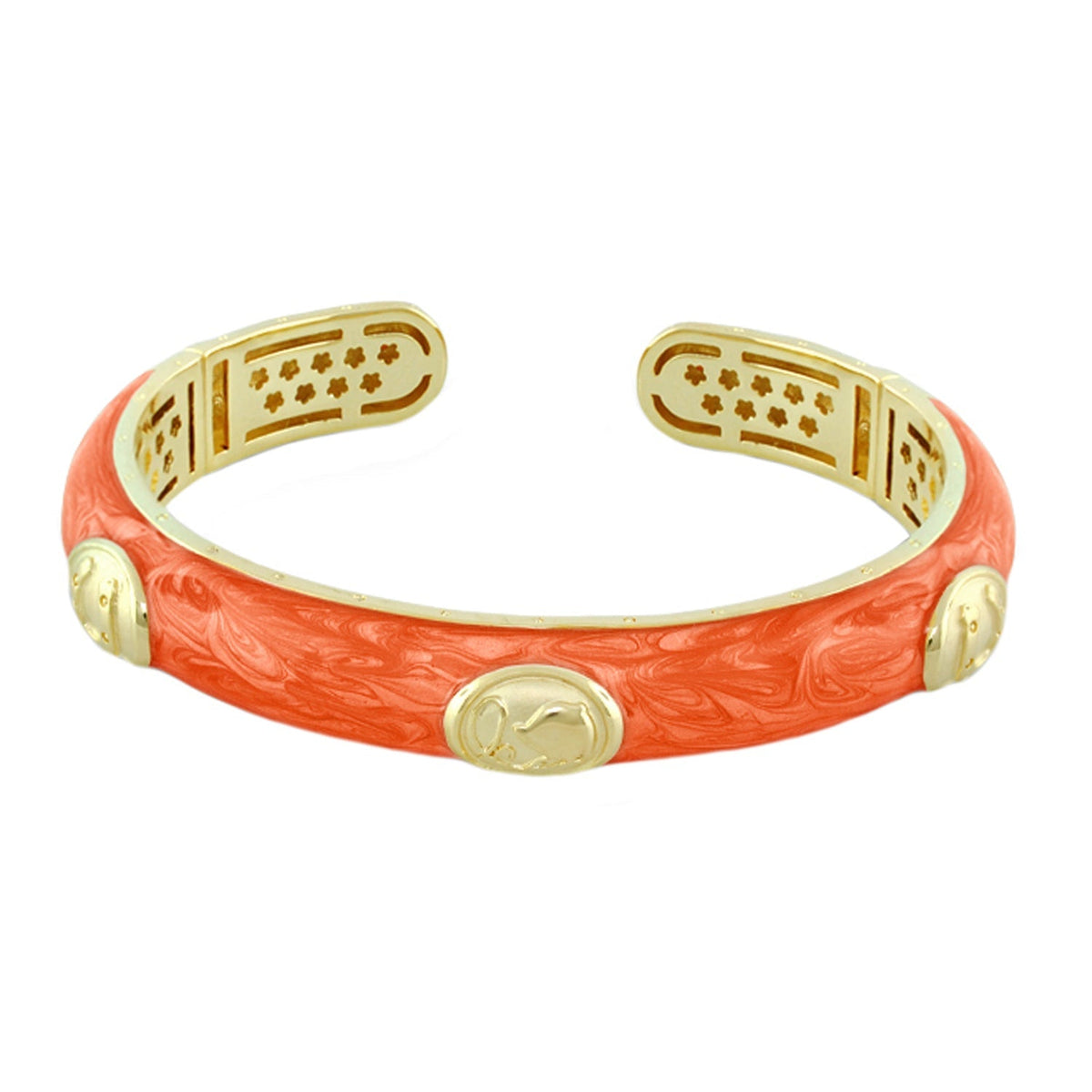 Lauren G Adams Horse Medallion Hinged Enamel Bangle in Orange