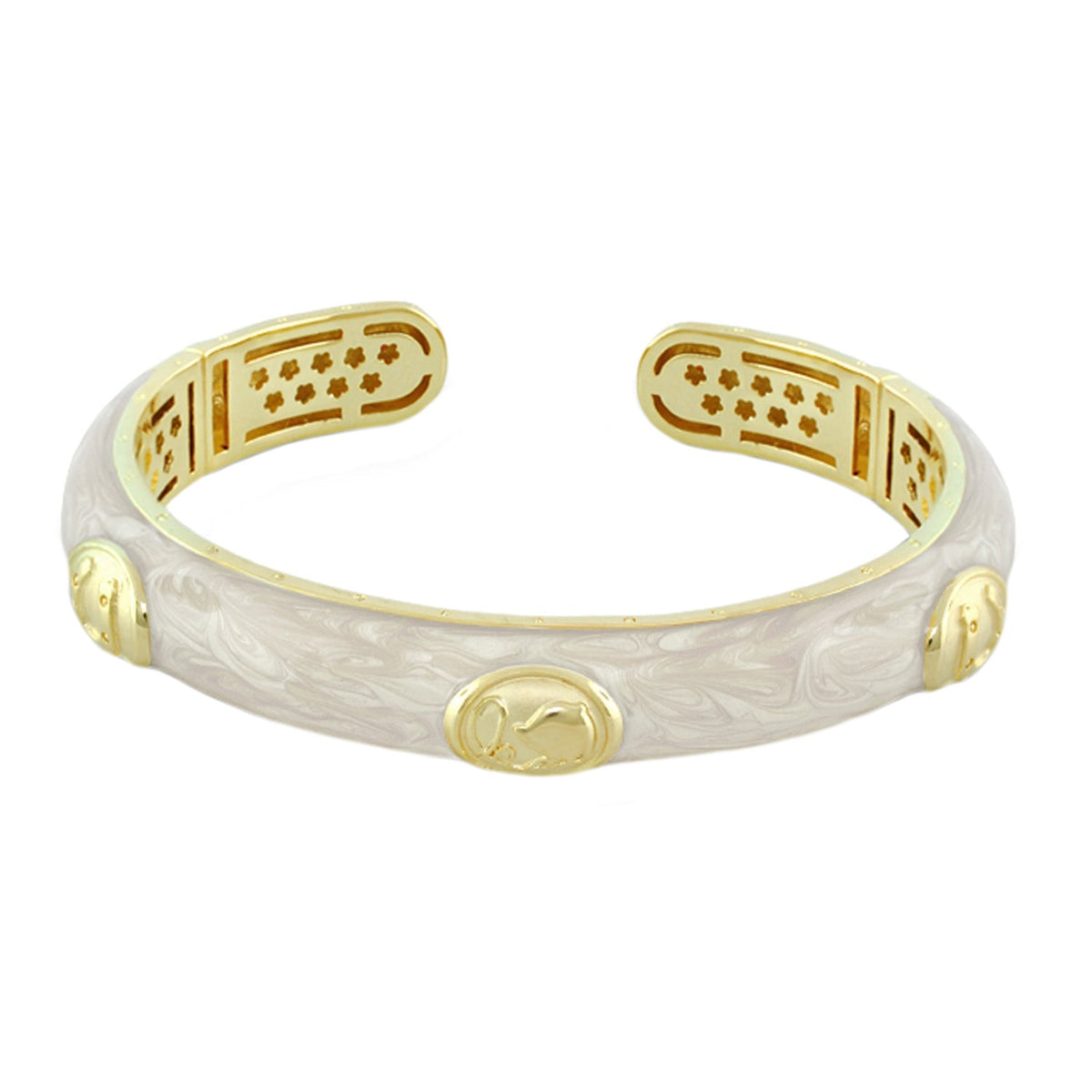 Lauren G Adams Horse Medallion Hinged Enamel Bangle in White