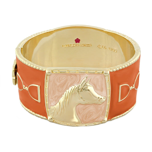 Lauren G Adams Horse Head Hinged Enamel Bangle in Bright Orange, gold plated