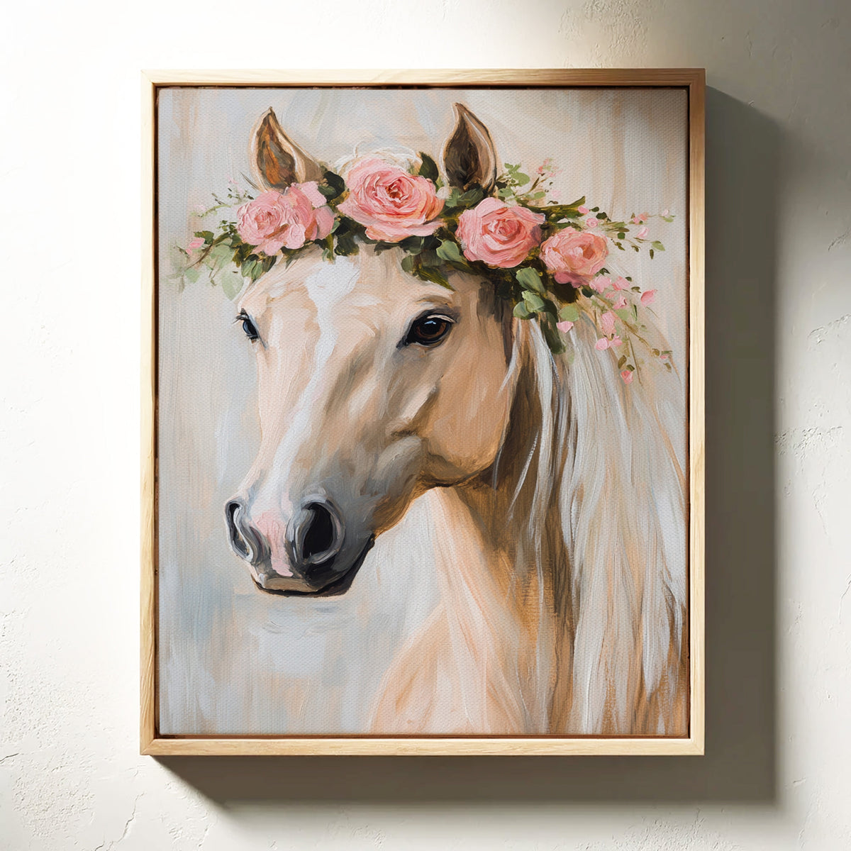 Floral Horse Wall Art with Pink Roses
