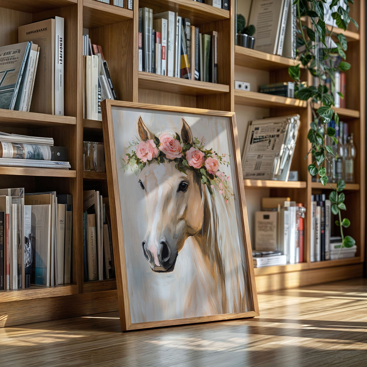 Floral Horse Wall Art with Pink Roses, view 6