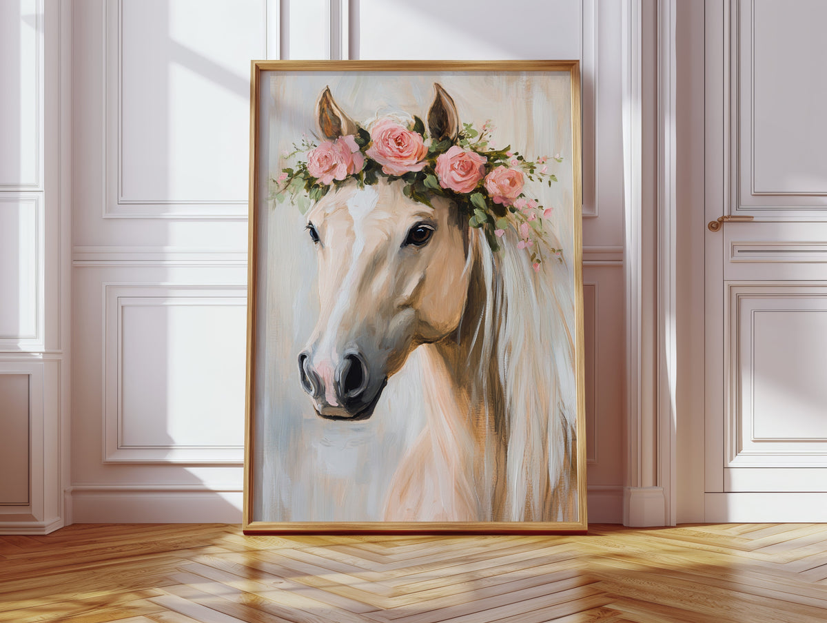 Floral Horse Wall Art with Pink Roses, view 2