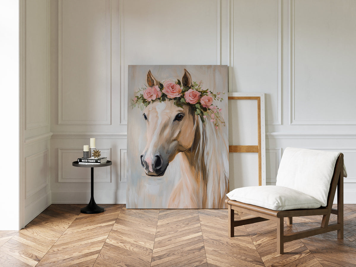 Floral Horse Wall Art with Pink Roses, view 3