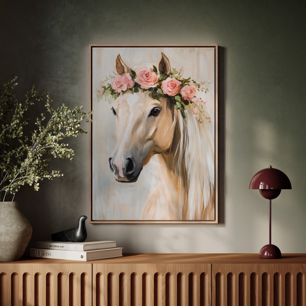 Floral Horse Wall Art with Pink Roses, view 4