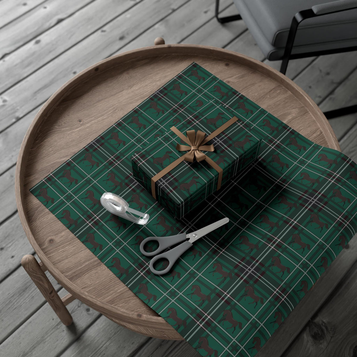 Green Plaid Horse Wrapping Paper