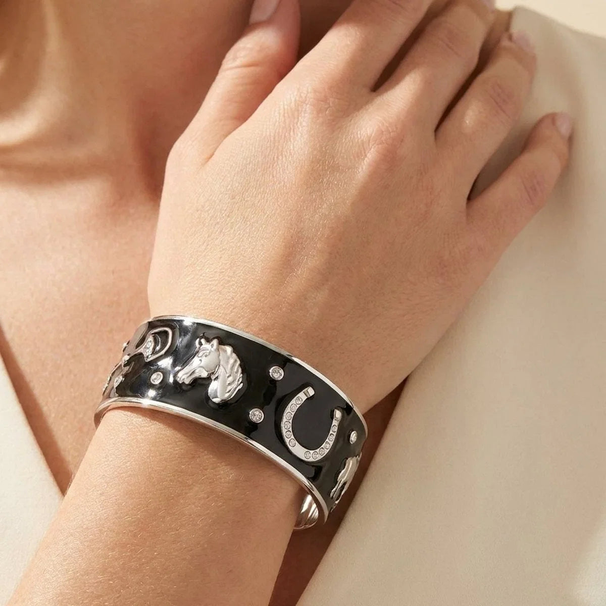 Lauren G Adams Russet Horse Head Enamel Bangle, view 2