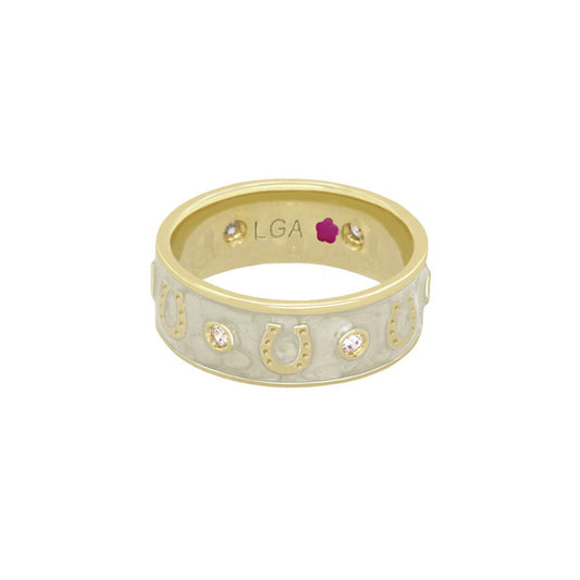 Lauren G Adams horseshoe enamel band ring in Beige, gold plated