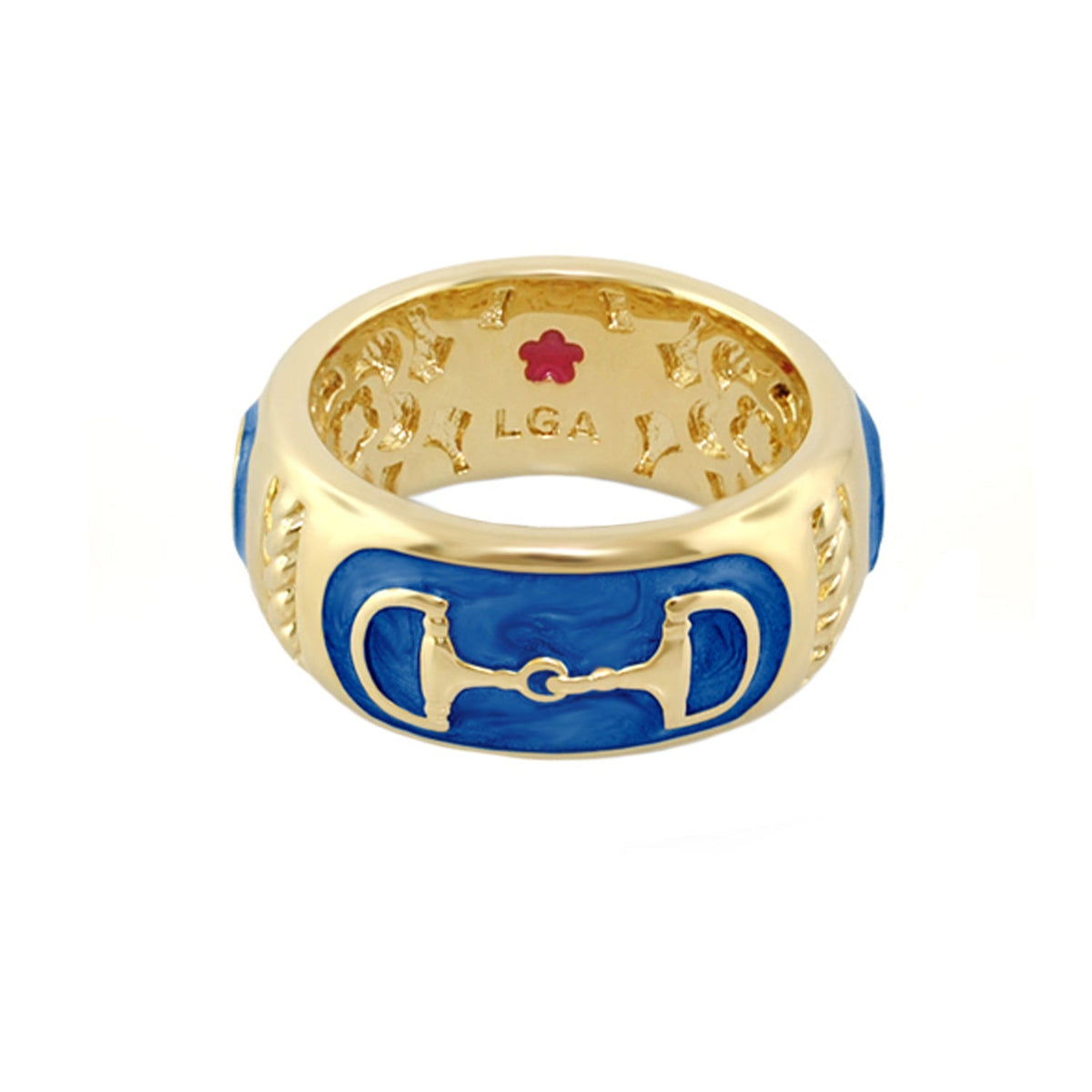 Lauren G Adams Wide Stirrup Enamel Ring with Horsebit in Blue