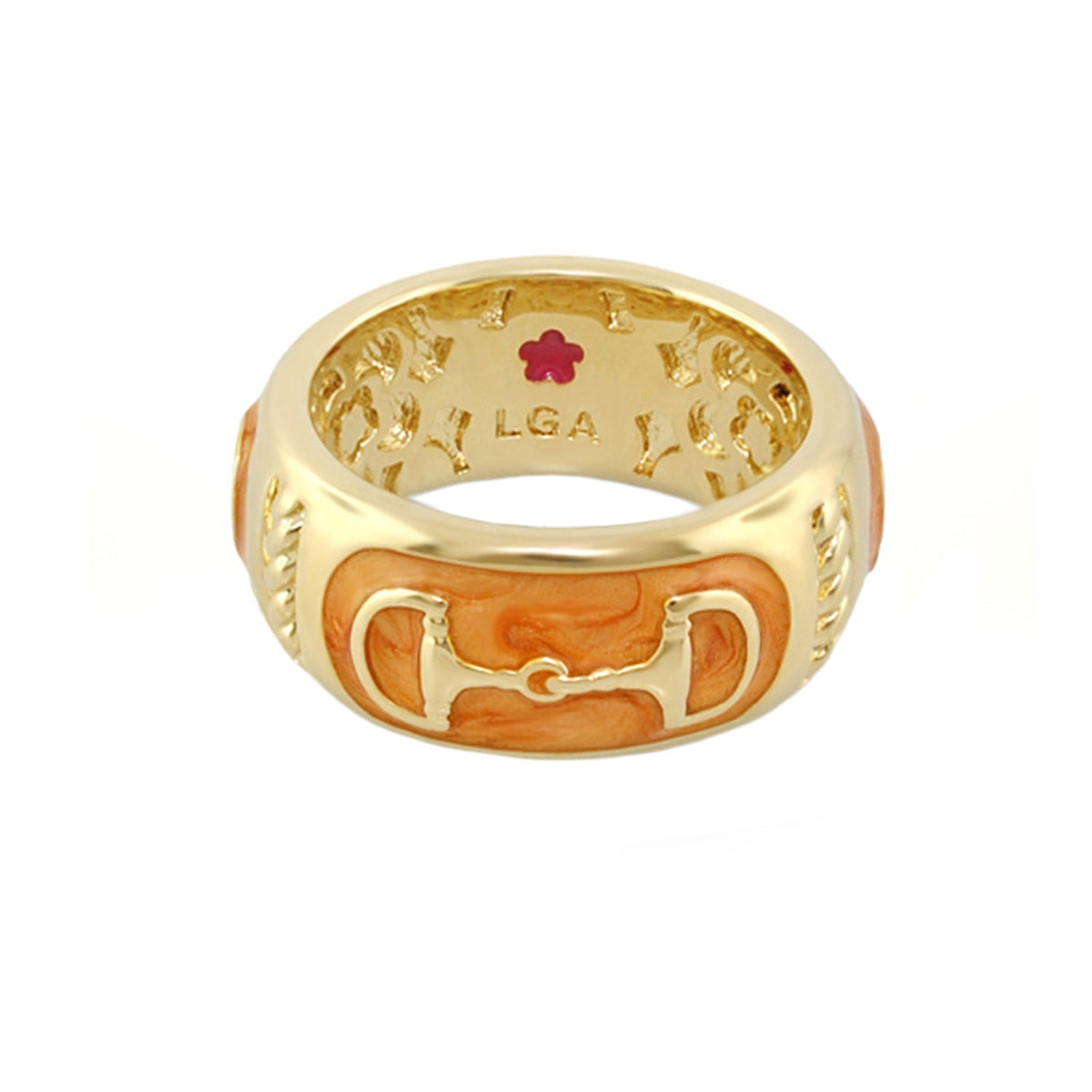 Lauren G Adams Wide Stirrup Enamel Ring with Horsebit in Cashew