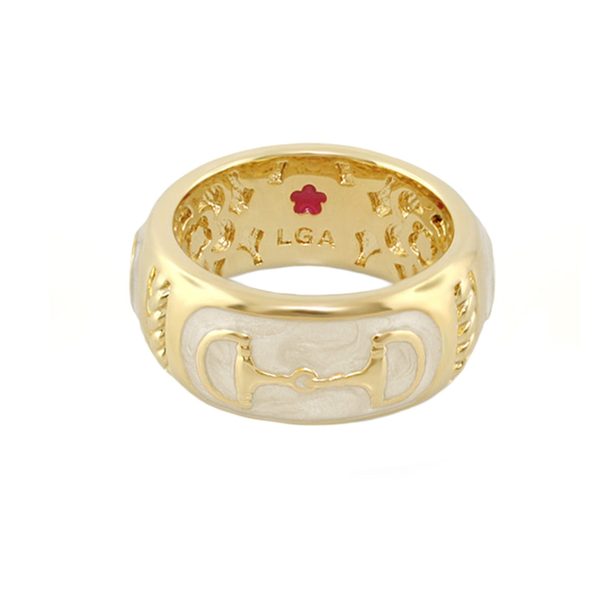 Lauren G Adams Wide Stirrup Enamel Ring with Horsebit in White