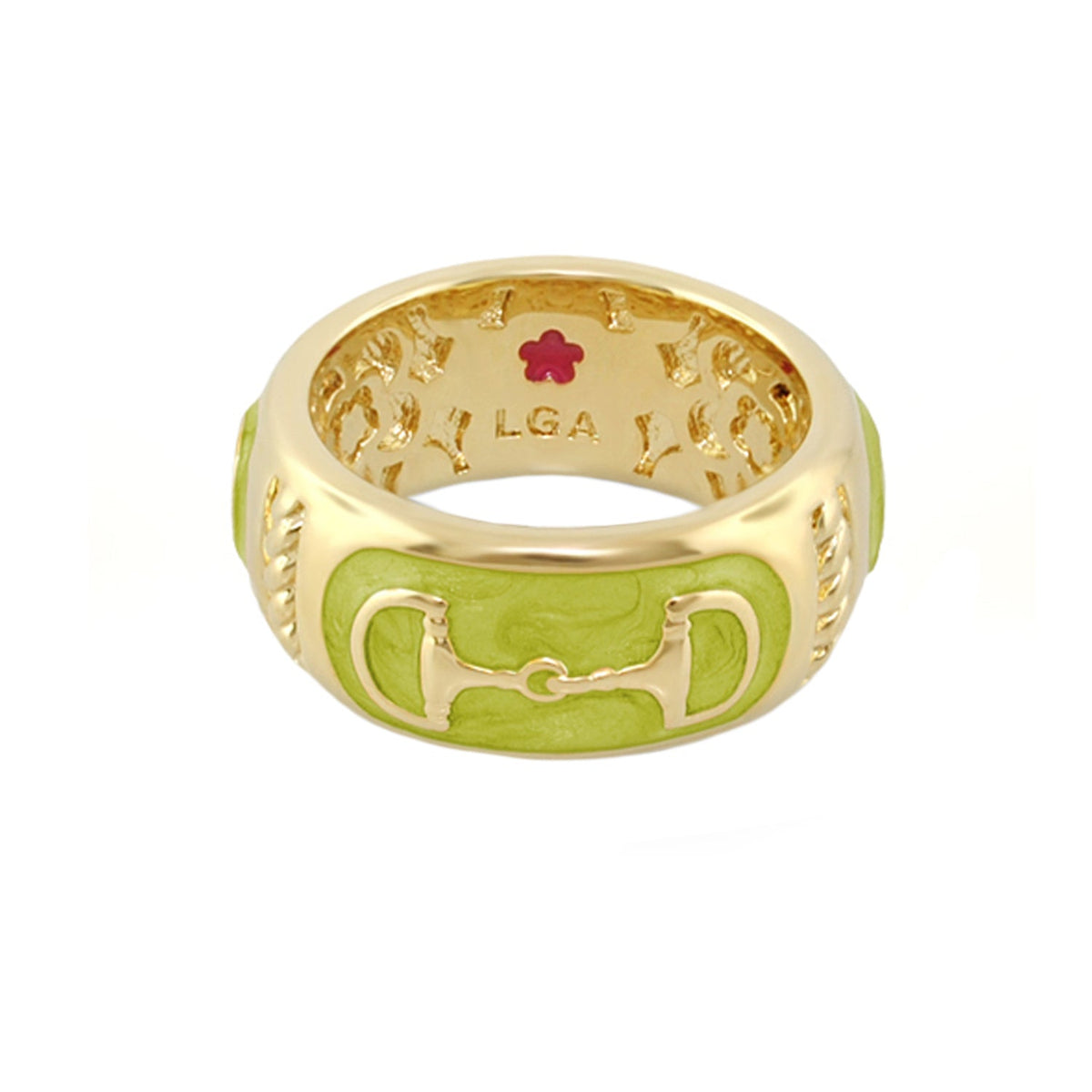 Lauren G Adams Wide Stirrup Enamel Ring with Horsebit in Warm Olive
