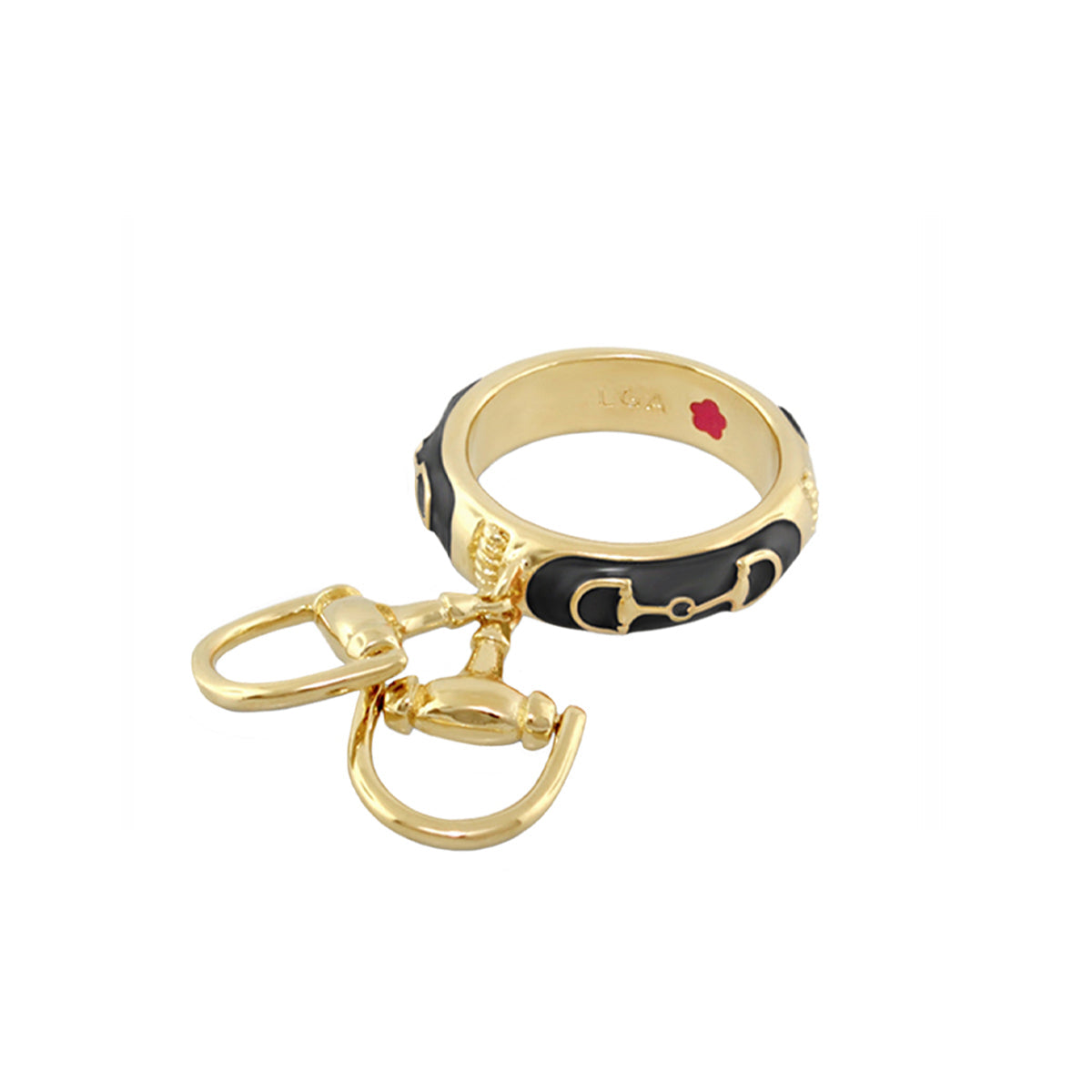 Lauren G Adams Stirrup Ring with Horsebit Charm in Black