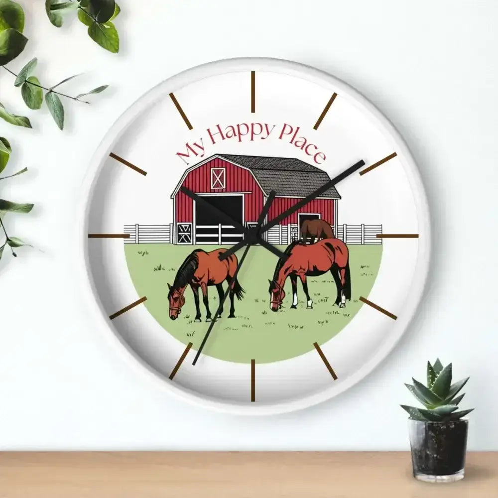 My Happy Place Rustic Wall Clock for Horse Lovers, Western Wall Decor