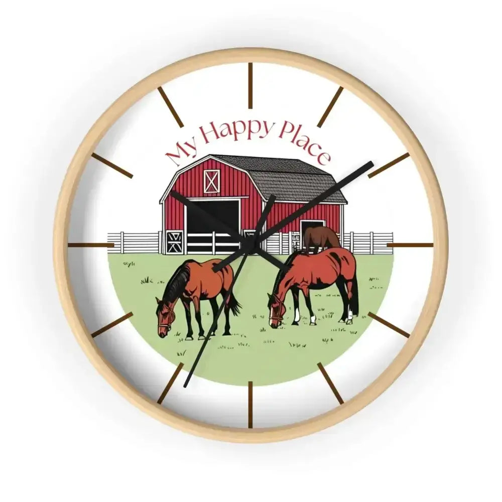 My Happy Place Rustic Wall Clock for Horse Lovers, Western Wall Decor