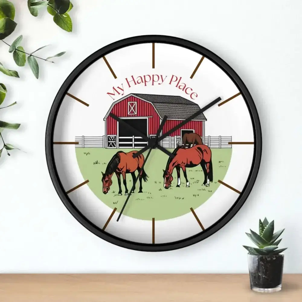 My Happy Place Rustic Wall Clock for Horse Lovers, Western Wall Decor