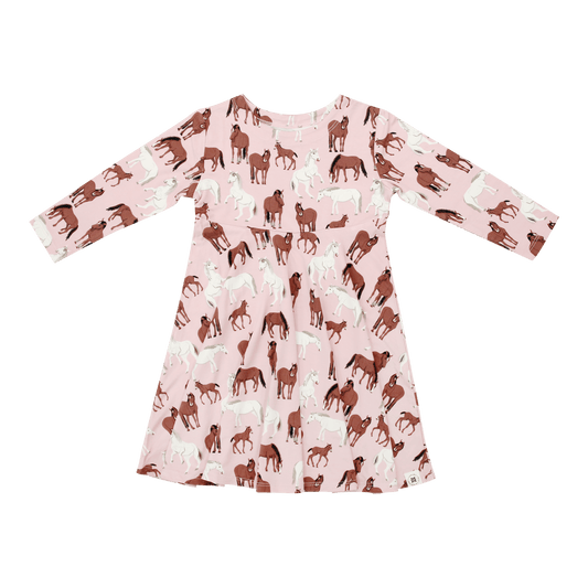 Pink dress with horse pattern on a transparent background